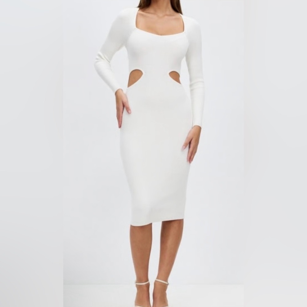 Abercrombie & Fitch Midi Cut-Out Sweetheart Ribbed Dress Size Large Coquette